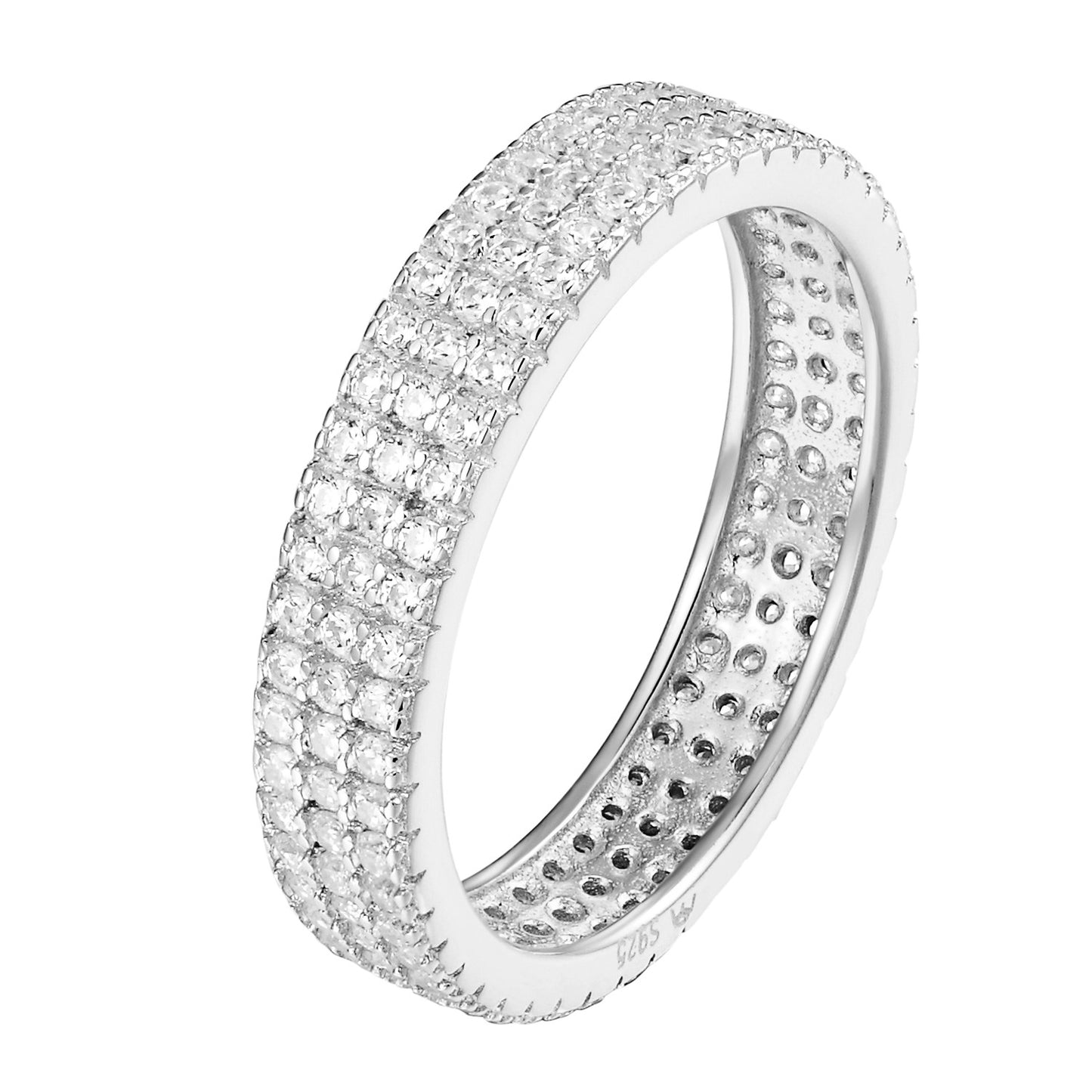 Sterling Silver Eternity Ring 3 Row Cubic Zirconia Round Cut Wedding Band Ladies
