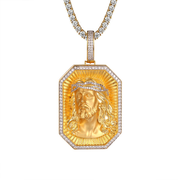 Sterling Silver Jesus Face Crown 3D Religious Icy Custom Pendant
