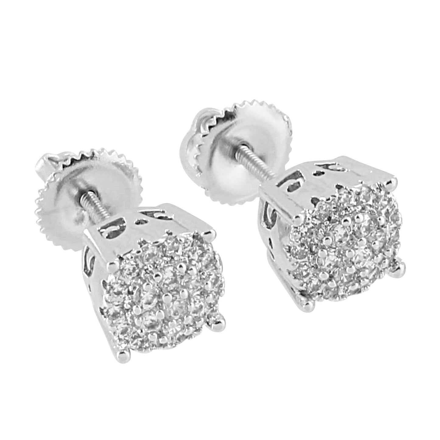 Cluster Set Round Earrings 14K White Gold Finish 7mm Simulated Diamonds Round Studs