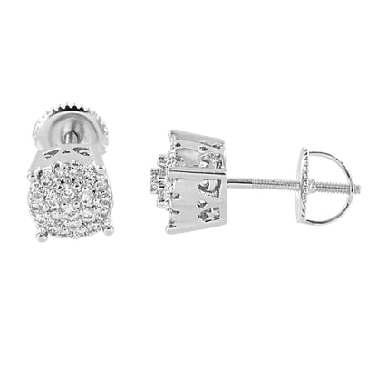 Cluster Set Round Earrings 14K White Gold Finish 7mm Simulated Diamonds Round Studs