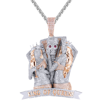 Icy King of Queens Skull Face Rose Gold Tone Pendant
