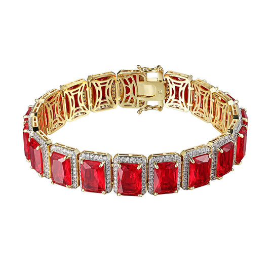 14k Gold Finish Red Ruby CZ Bracelet Rick Ross Hip Hop  Solitaire Custom