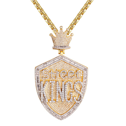 Sterling Silver Street Kings Crown Icy Yellow Gold Tone Pendant