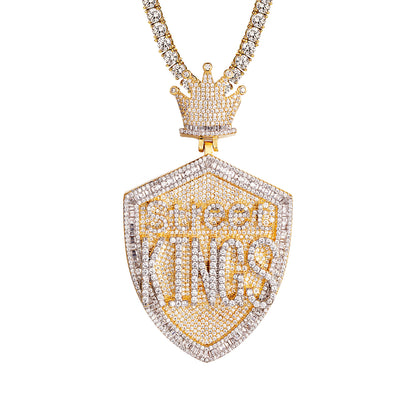 Sterling Silver Street Kings Crown Icy Yellow Gold Tone Pendant