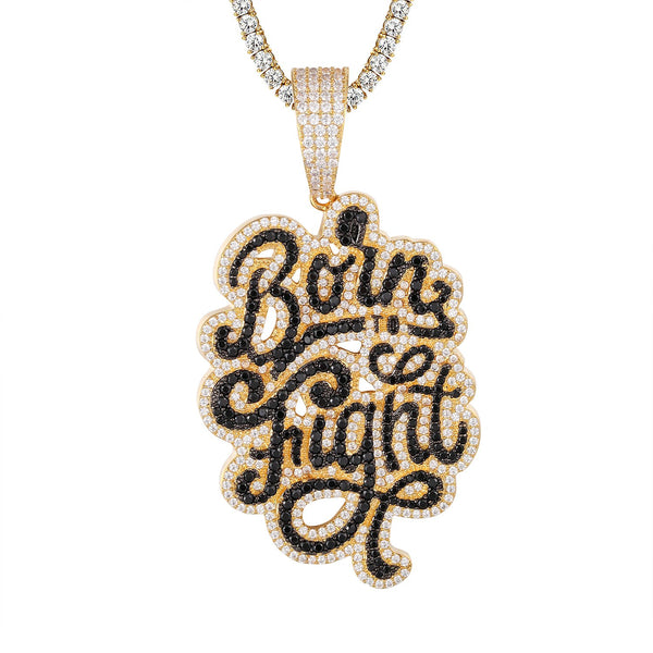14K Gold Tone Born to Fight Iced Hip Hop Pendant
