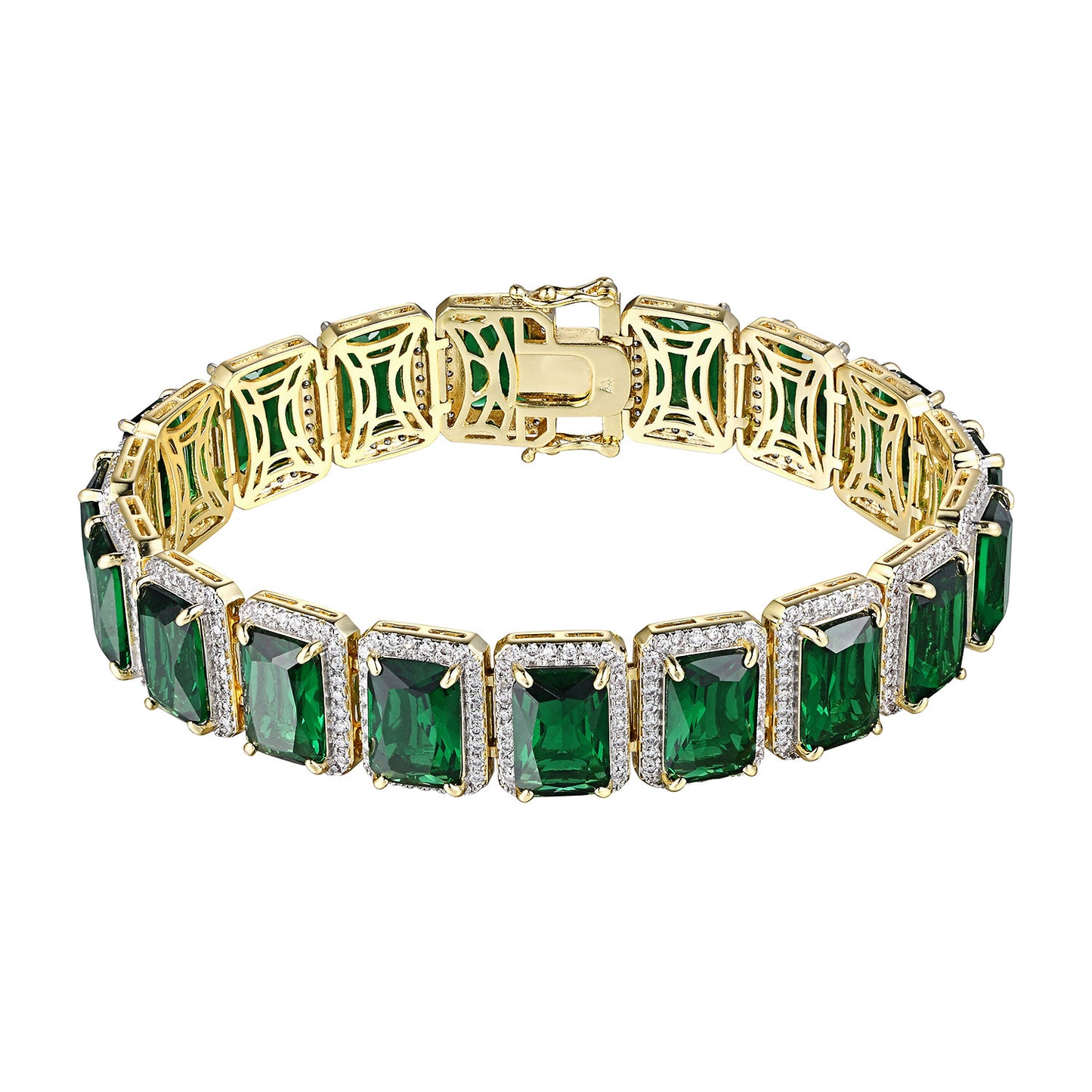 Green Ruby CZ Bracelet Solitaire 14k Gold Plated Hip Hop Rapper  Unique