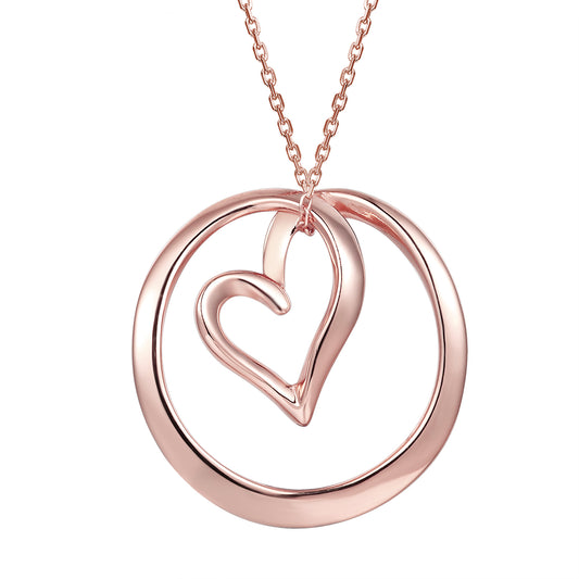 Open Heart Love Circle 14k Rose Gold Finish Pendant Necklace