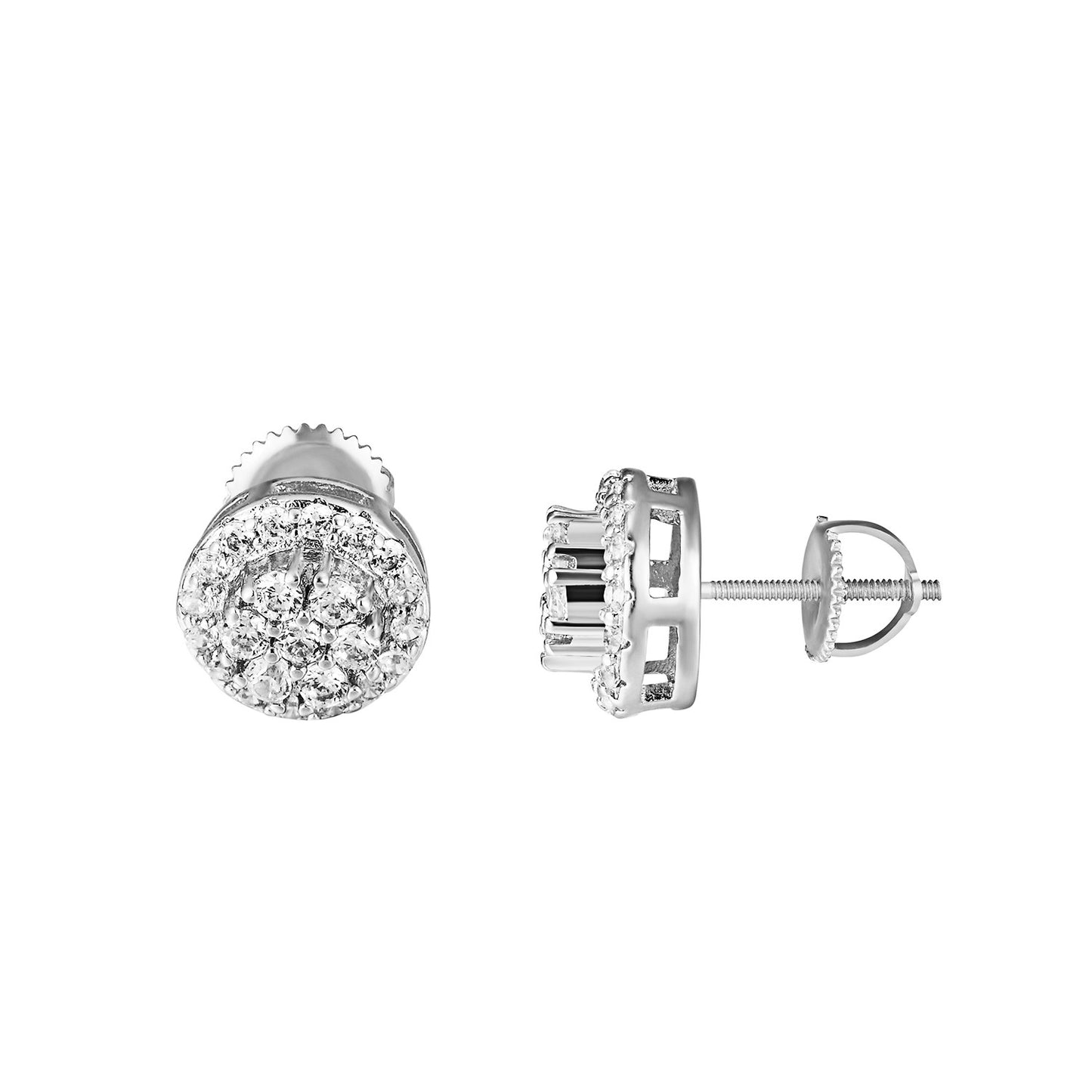 Solitaire Cluster Set Earrings Round Shape Halo Silver Tone Simulated Diamonds