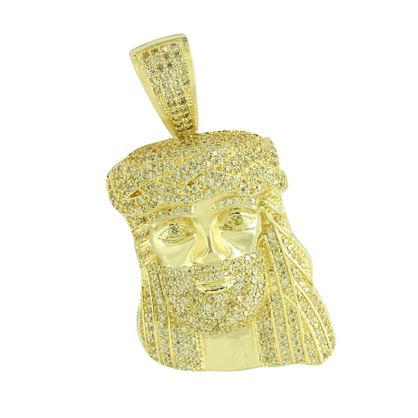 Gold Finish Jesus Face Pendant Charm Simulated Diamonds