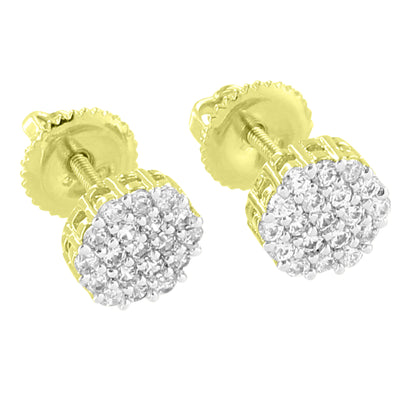 Cluster Set Flower Earrings 14K Yellow Gold Finish Studs Simulated Diamonds Screw Back