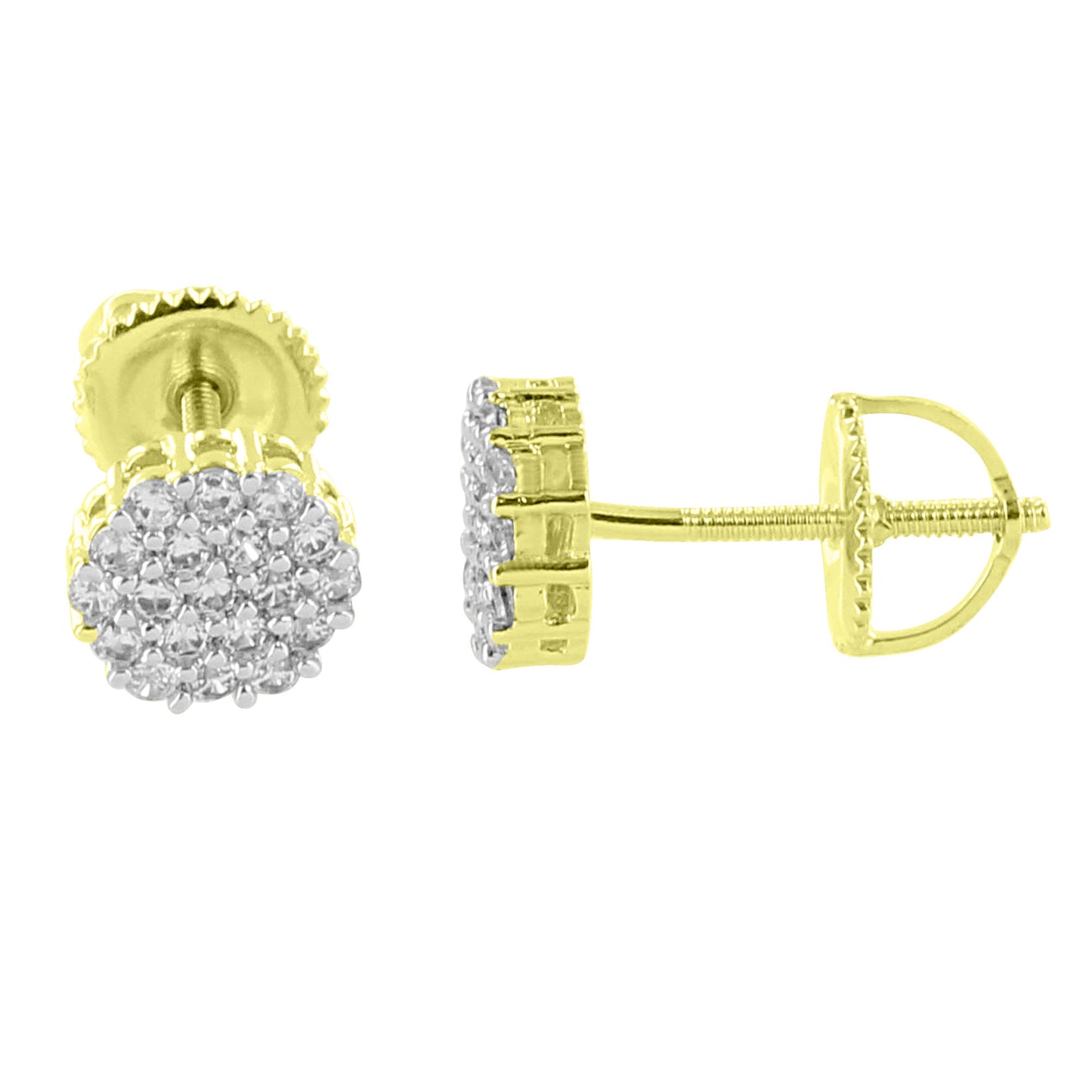 Cluster Set Flower Earrings 14K Yellow Gold Finish Studs Simulated Diamonds Screw Back