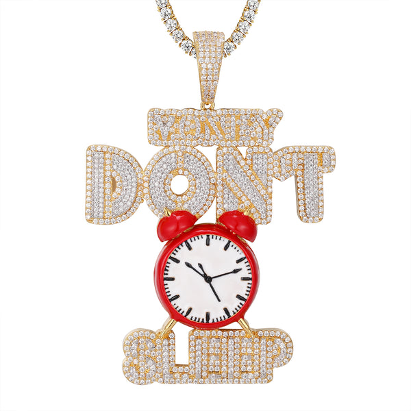 Money Dont Sleep 925 Silver Alarm Clock Icy Hip Hop Pendant