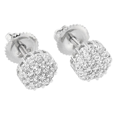14k White Gold Finish Earrings Cluster Set Simulated Diamonds Flower Design Screw Back Studs