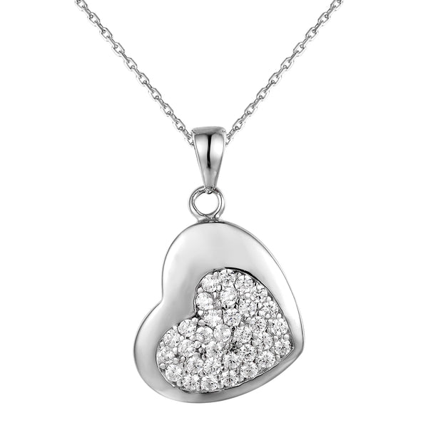 Sterling Silver Double Heart Solitaire Lab diamonds Pendant Gift Set