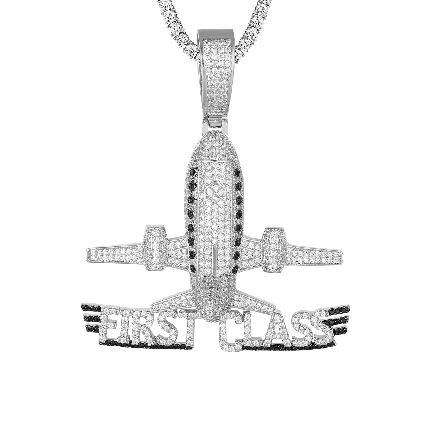 Sterling Silver First Class Airplane Rich Bling Custom Pendant