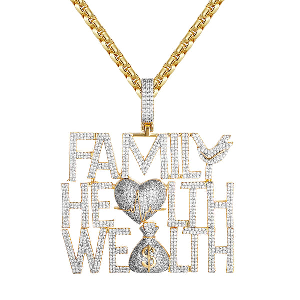 Sterling Silver Double Layer Family Health Wealth Icy Pendant