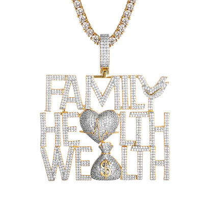 Sterling Silver Double Layer Family Health Wealth Icy Pendant