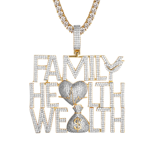 Sterling Silver Double Layer Family Health Wealth Icy Pendant