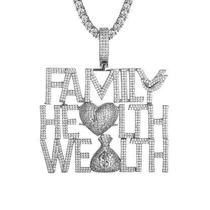Mens Family Health Wealth Micro Pave Icy Custom Pendant