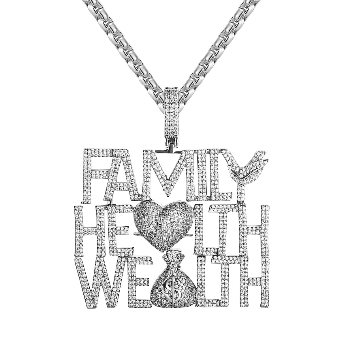 Mens Family Health Wealth Micro Pave Icy Custom Pendant