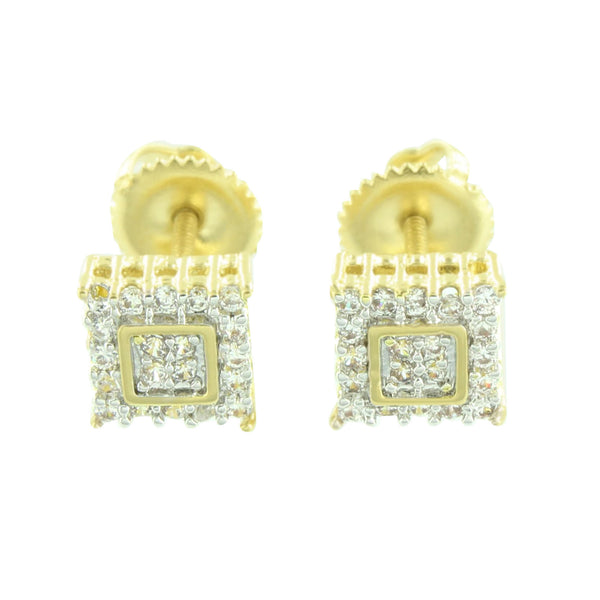 Screw Back Square Earrings Yellow Gold Finish Prong Set