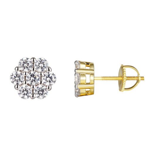 14k Gold Finish Flower Cluster Mini Stud Earrings Pendant
