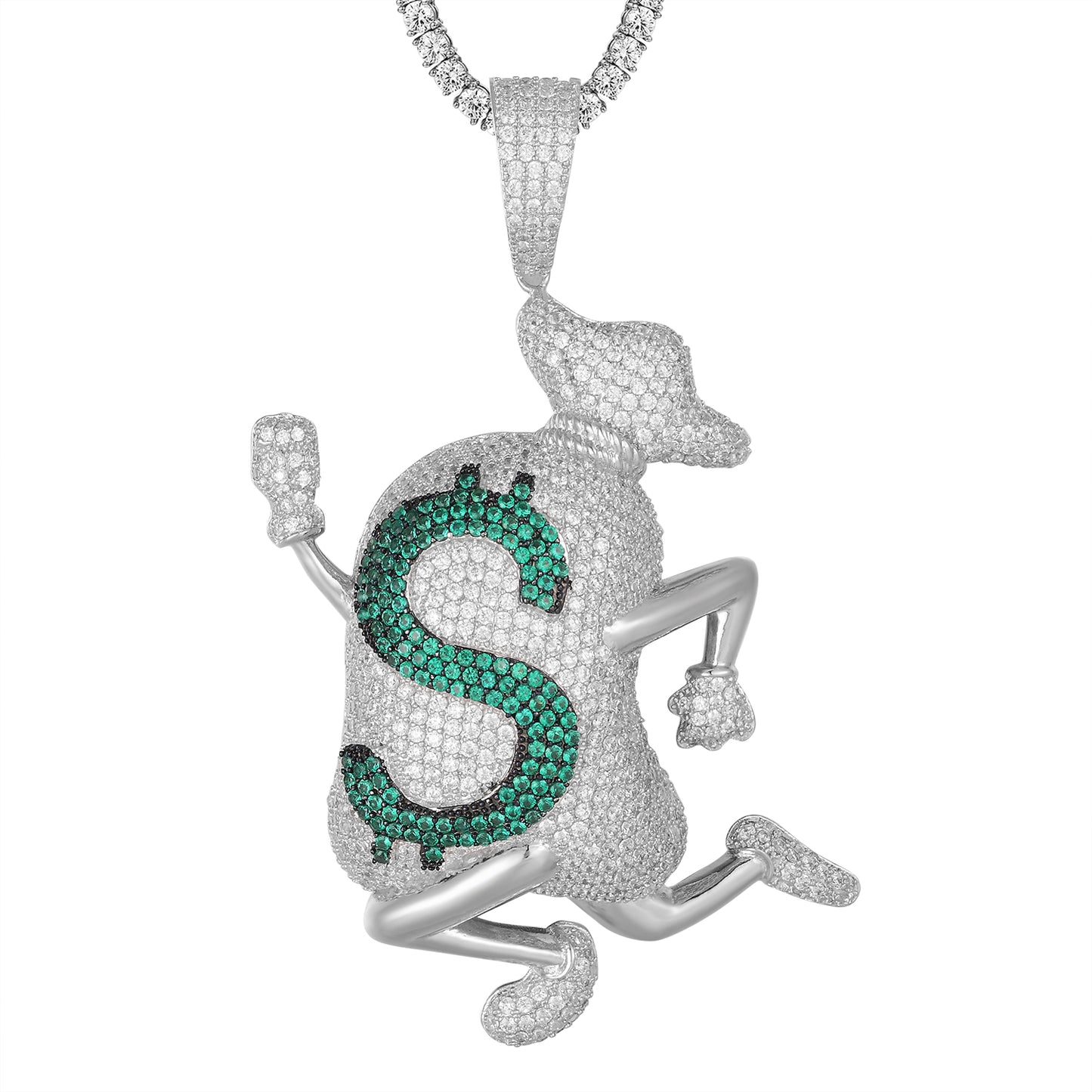 Green Dollar Logo Running Money Bag Emoji Hip Hop Pendant