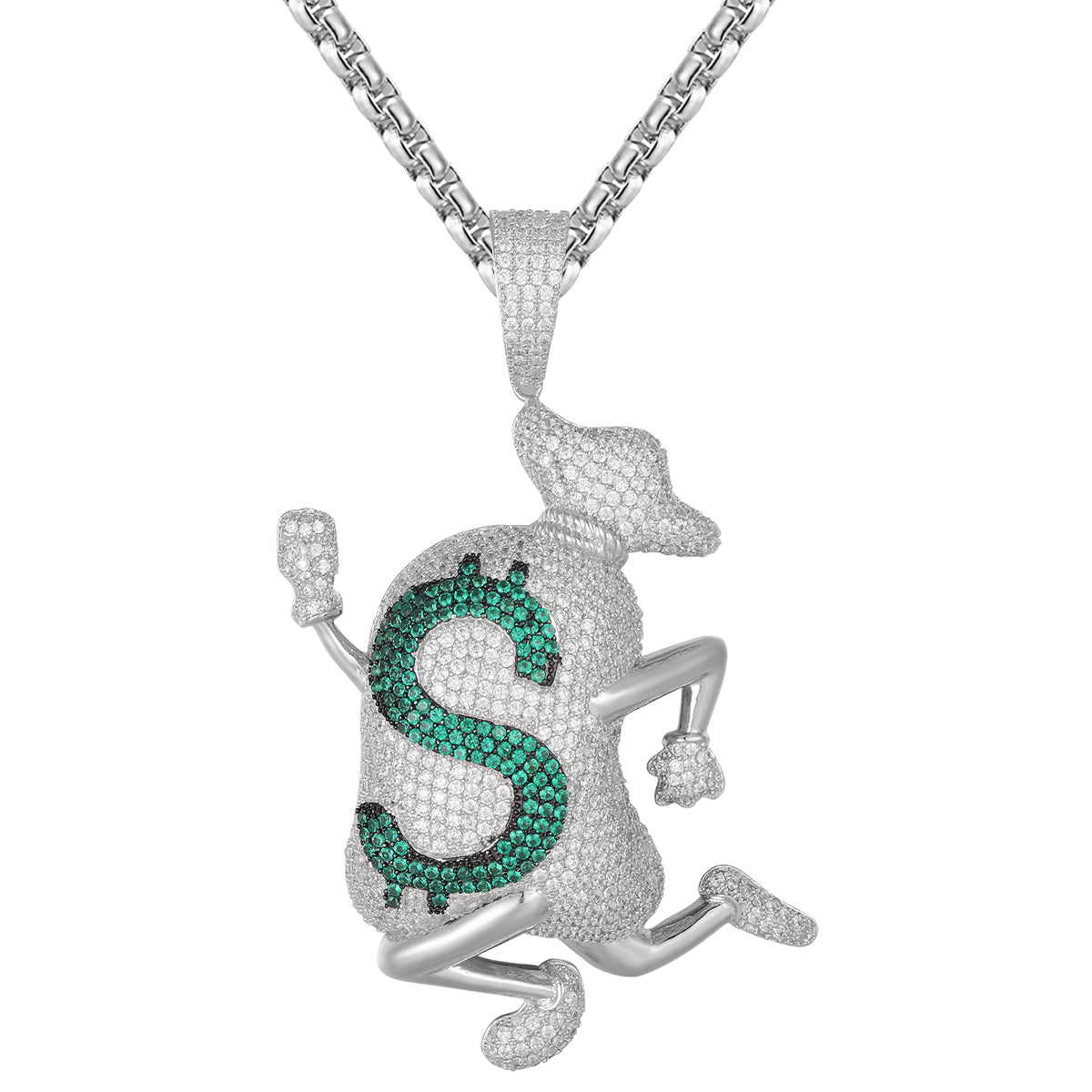 Green Dollar Logo Running Money Bag Emoji Hip Hop Pendant