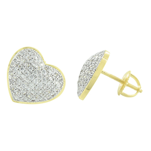 Heart Earrings Yellow Gold Finish With Lab Diamonds Screw Backs.