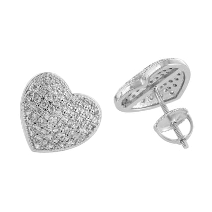 Heart Style Earrings Womens Simulated Diamonds White Rhodium Finish