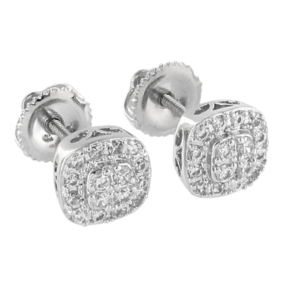 Prong Set Earrings Simulated Diamonds 14k White Gold Finish Screw Back Studs Mens