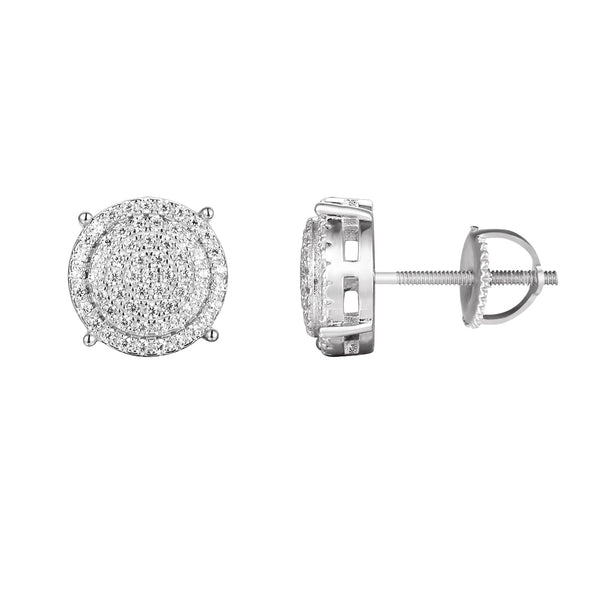 Silver Bling Round Solitaire Stud Screw Back Stud Earrings