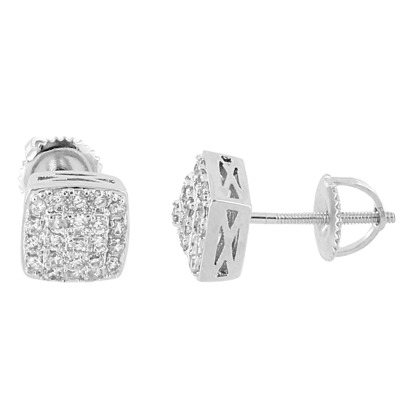 Square Designer Earrings Bling Lab Diamonds 14K White Gold Finish Screw On Studs