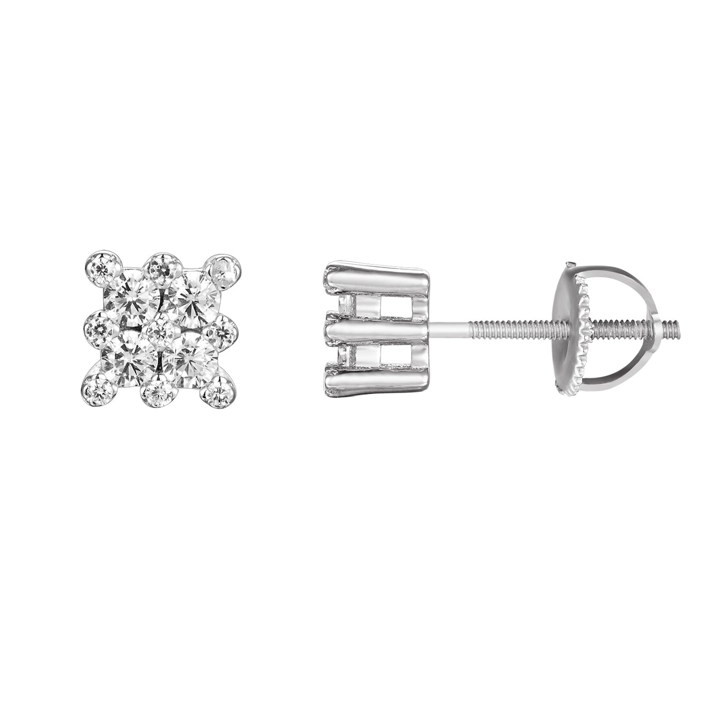Silver Solitaire Prong Square Stud Screw Back Earrings