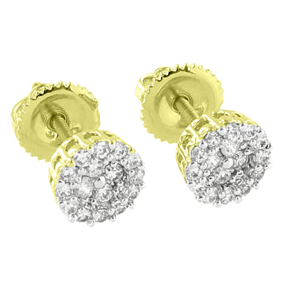 Cluster Set Round Earrings Screw Back Studs 14K Yellow Gold Finish Simulated Diamonds New