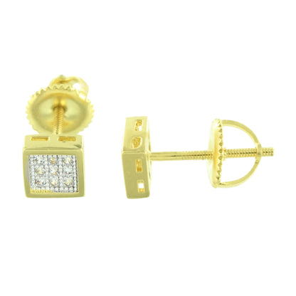 Square Earrings 5 MM Mens Womens Yellow Gold Finish