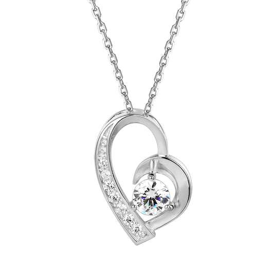 Sterling Silver Center Stone Heart Pendant Valentine's Gift Set