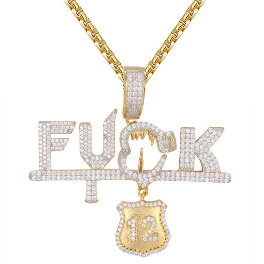 Gold Tone Police HandCuffs Icy Cops Pendant Tennis Chain