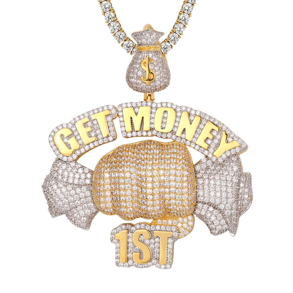 Icy Get Money First Dollar Bill Money Bag Hip Hop Pendant