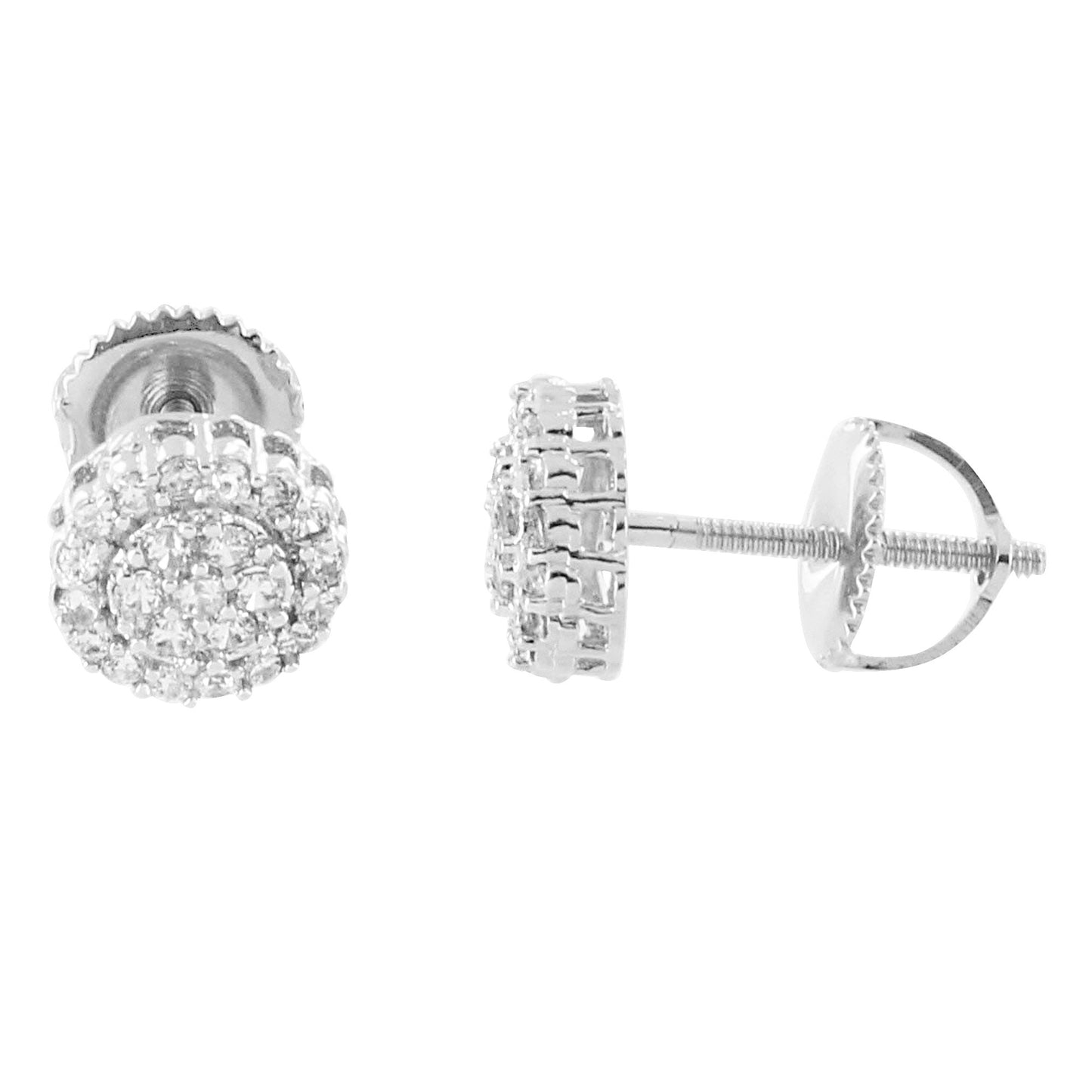 Round Cluster Earrings 14K White Gold Finish Lab Diamonds Halo Design Screw On Studs