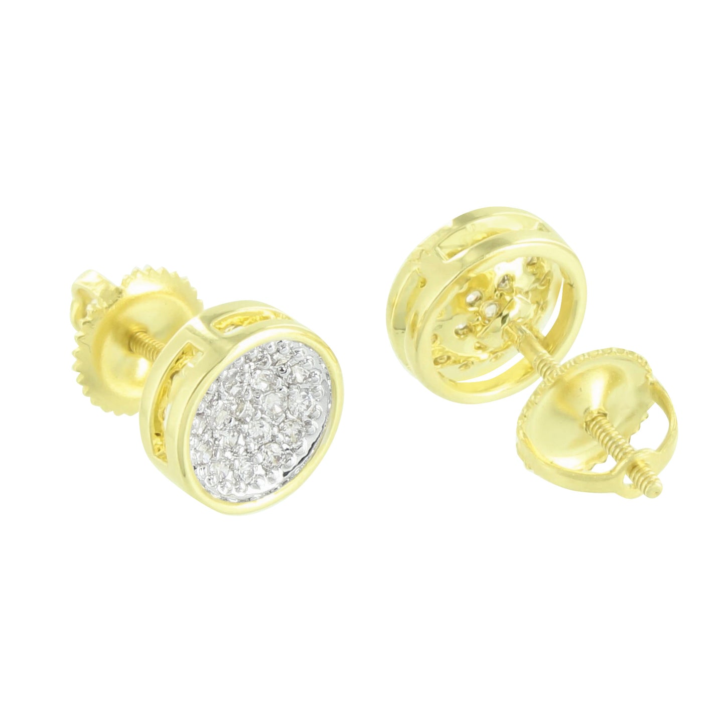 Gold Finish Earrings Round Stylish Simulated Diamonds Cluster Set