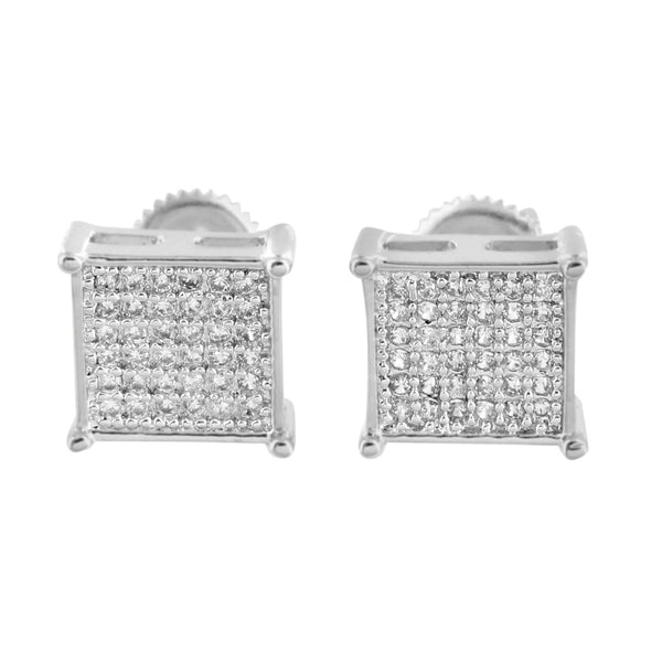 White Square Shape Earrings Screw Back Micro Pave | Master of Bling
