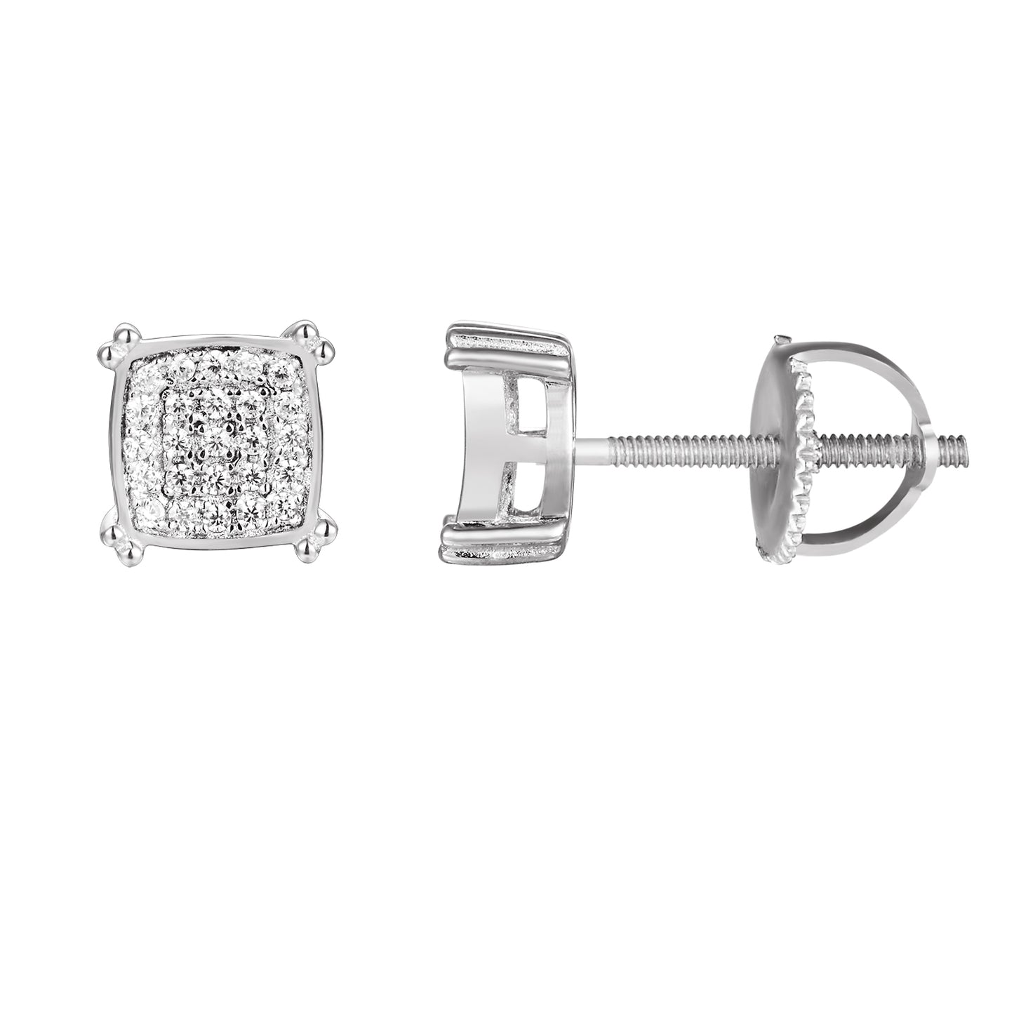 Sterling Silver Solitaire Square Designer Stud Earrings