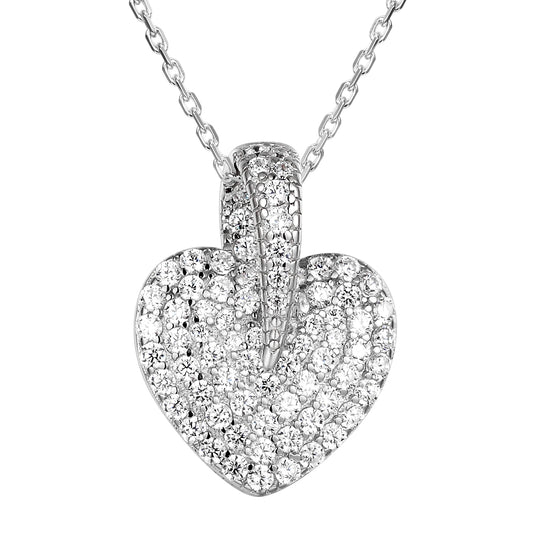 Micro Pave Solitaire 3D Silver Heart Pendant Valentine's Gift