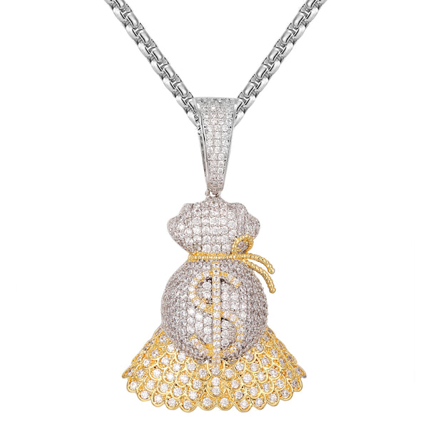 Sterling Silver Money Dollar Bag Mens Icy Custom Pendant