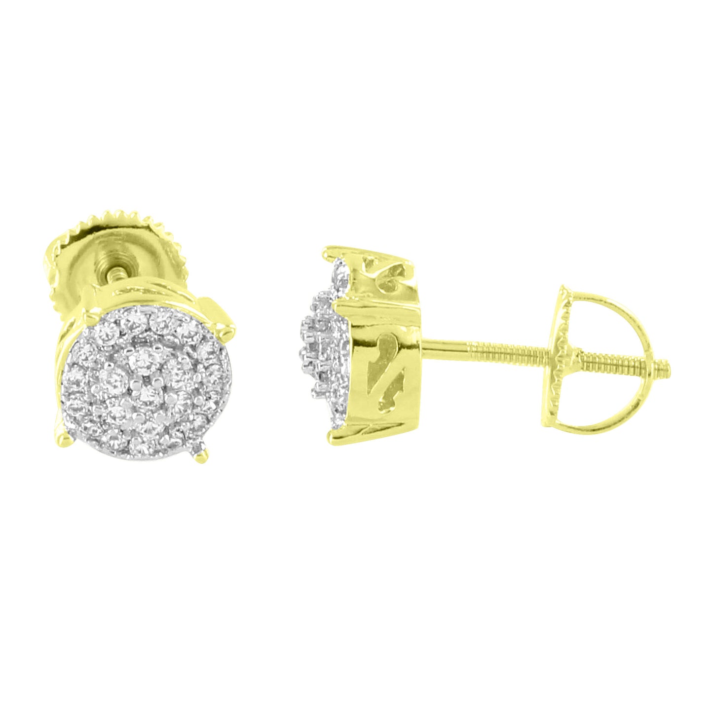 14K Gold Tone Earrings Cluster Simulated  Diamonds Screw Back Studs Mens Womens Elegant