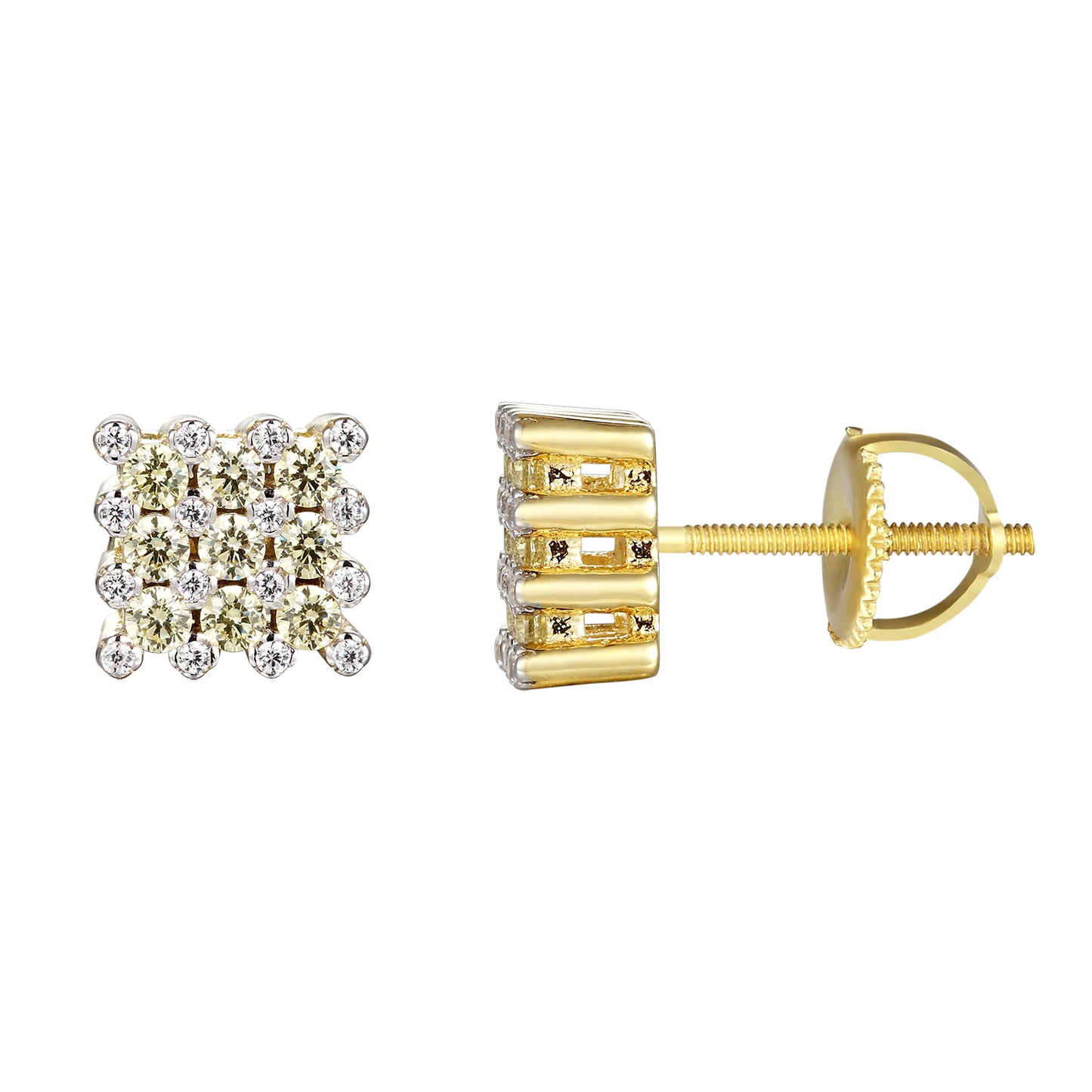 Two Tone Canary Silver Square Stud Earrings 