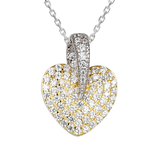 2 Tone Solitaire Lab diamonds 3D Heart Pendant Valentine's Gift