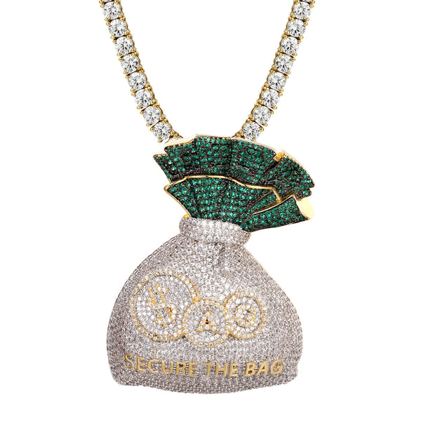Sterling Silver Secure The Money Dollar Bag Icy Mens Pendant