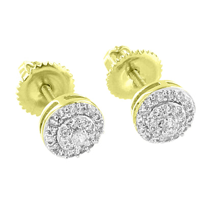 Halo Design Earrings 14K Yellow Gold  Simulated Diamonds Screw Back Studs